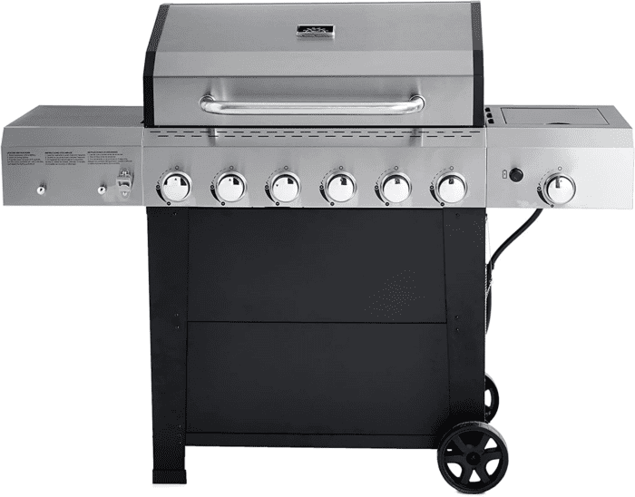 Freestanding Gas Grill with Side Burner, 6 Burner (66,000 BTU), Black - Image 2