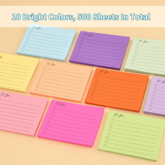 10 Pack Lined Sticky Notes, 3"X4", 500 Sheets, to Do List Notepad, Sticky Notes with Lines, to Do List Planner，Square Sticky Notes for Office, Meeting, School, Home - Image 3