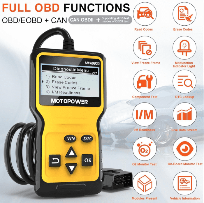 MP69033 Car OBD2 Scanner Code Reader Engine Fault Scanner CAN Diagnostic Scan Tool for All OBD II Protocol Cars since 1996, Yellow - Image 2