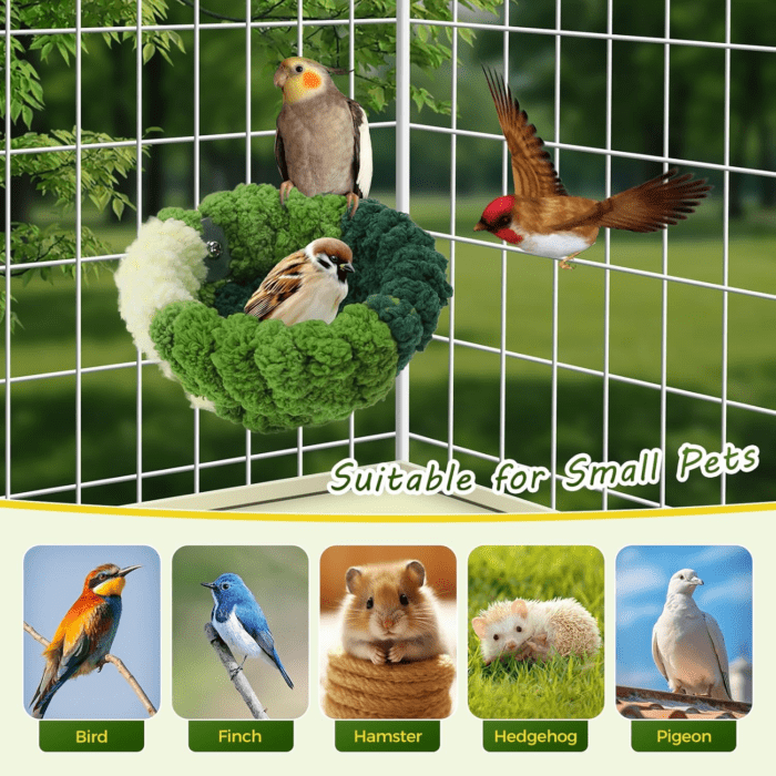 Bird Nest for Cage,Plush Hanging Bird Bed for Parakeet,Breeding Bird House for Conure,Budgie,Cockatiel,Lovebird,Canary,Finch,Hamster,Small Pets,Warm Nest (Green, S) - Image 7