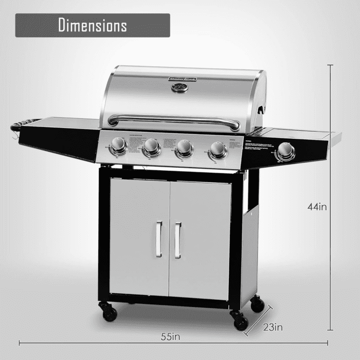 Gas Grill, BBQ 4-Burner Cabinet Style Grill Propane with Side Burner, Stainless Steel - Image 2