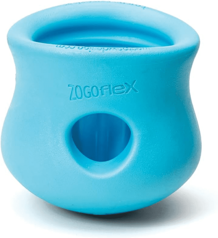 Zogoflex Toppl Treat Dispensing Dog Toy Puzzle – Interactive Chew Toys for Dogs – Dog Toy for Moderate Chewers, Fetch, Catch – Holds Kibble, Treats, X-Large, Aqua Blue