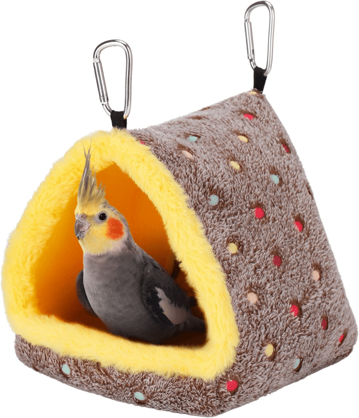 Winter Warm Bird Nest House, Fluffy Parrots Bird Bed for Cage, Hanging Hammock Plush Shed Hut Hideaway Hut Gift for Parakeets Cockatiels Conures Lovebirds