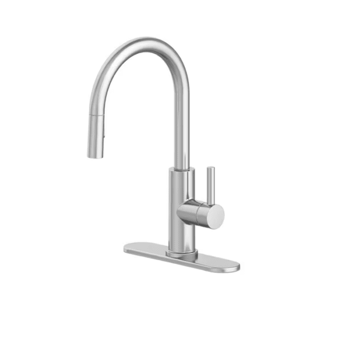 Harlow Spot Free Stainless Steel Single Handle Pull-Down Kitchen Faucet with Sprayer (Deck Plate and Soap Dispenser Included) - Image 4