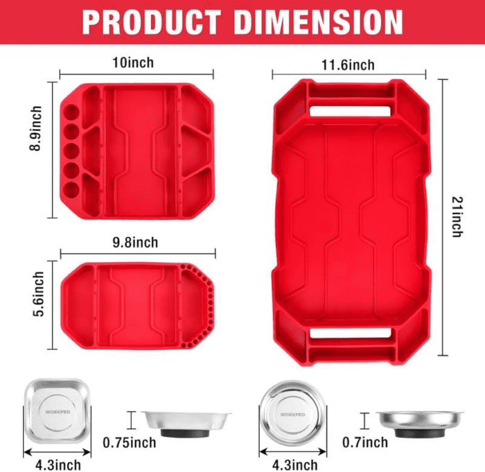 5-Piece Non-Slip Tool Tray Set, 3-Piece Silicone Flexible Tools Organizers and 2-Piece Magnetic Parts Tool Tray, Tool Mat, Tool Holder, Tool Storage (Only Parts Tray Magnetic) - Image 8