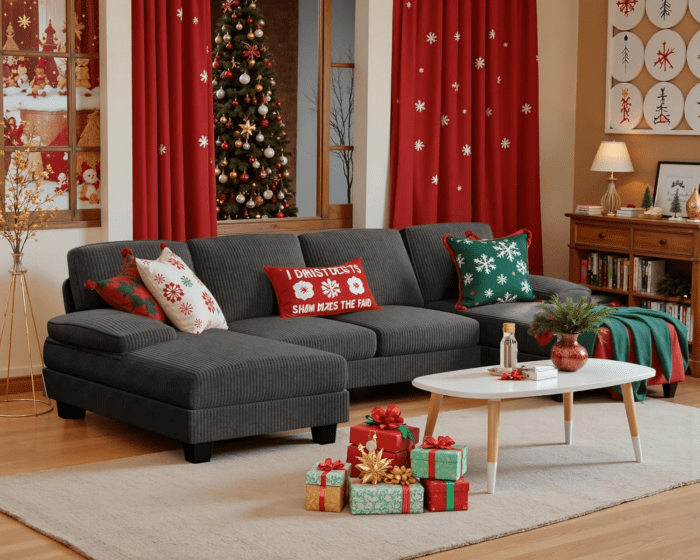 Sectional Couches for Living Room, U-Shaped Sofa Couch with Soft Corduroy, 4 Seat Sofa Set with Double Chaise for Apartment (Corduroy, Dark Grey)