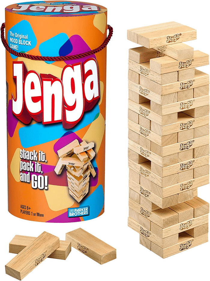 Jenga Wooden Blocks Stacking Tumbling Tower Game | Party Games for Kids & Families | Christmas Stocking Stuffers | Ages 6+ (Amazon Exclusive)