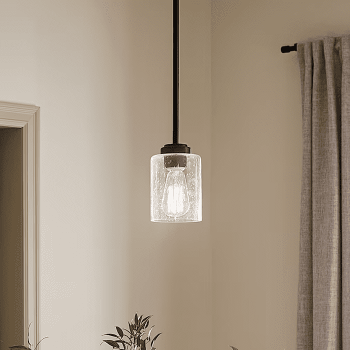 Winslow Natural Brass Industrial Seeded Glass Cylinder Led, Mini Hanging Pendant Light - Image 13