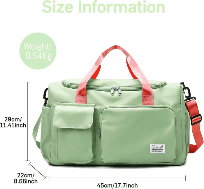 Travel Duffel Bag with Shoes Compartment Sports Gym Bag with Dry Wet Separated Pocket for Men and Women, Overnight Bag Weekender Bag Training Handbag Yoga Bag - Bright Green Pink - Image 2