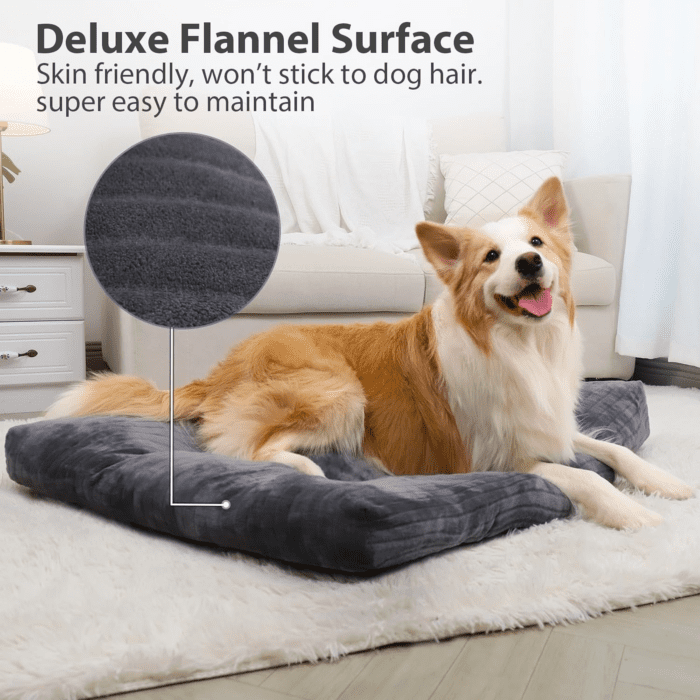 Dog Crate Bed Washable Dog Beds for Large Dogs Deluxe Thick Flannel Fluffy Comfy Kennel Pad Anti-Slip & Anti-Scratch Pet Sleeping Mat, 35 X 23 Inch, Gray - Image 2