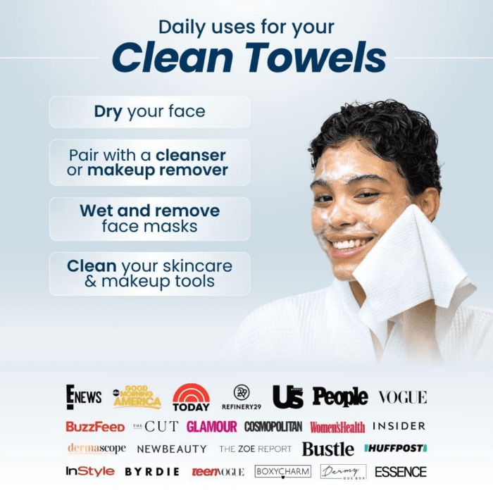 Clean Towels XL™, 100% USDA Biobased Face Towel, Disposable Face Towelette, Makeup Remover Dry Wipes, Ultra Soft, 50 Ct, 1 Pack - Image 6