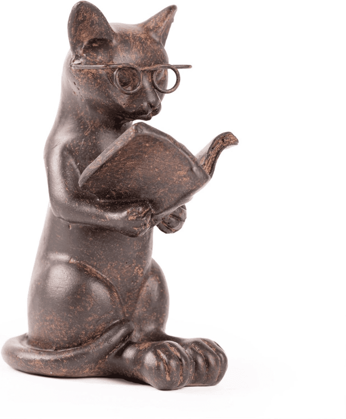 . Cat Figurine - Cute Cat Statue - Whimsical Cat Decor for Cat Lovers - Cat Collectibles and Meditation Decor - Cat with Eye Glasses - 4'' L X 3'' W X 5'' H