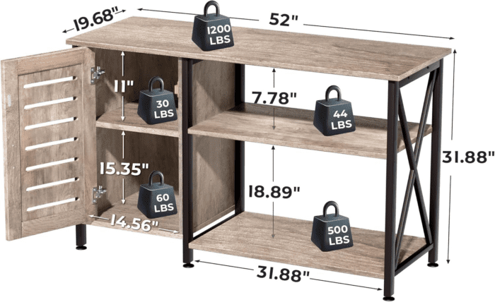 55-75 Gallon Fish Tank Stand, Aquarium Stand with Power Outlets and Cabinet for Fish Tank Accessories Storage, Heavy Duty Metal Frame, 52" L*19.68" W Tabletop, 1200LBS Capacity, Grey PG05YGZ - Image 7