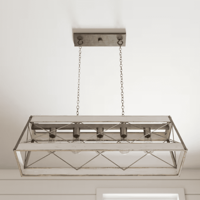 Bradberry 5-Light Antique White and Galvanized Farmhouse Linear Large Hanging Kitchen Island Light - Image 7