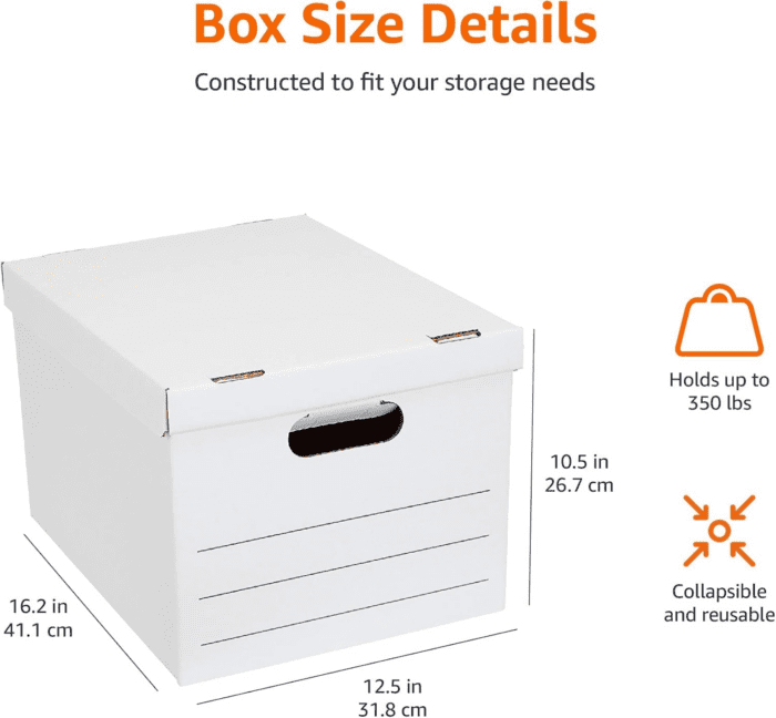 Storage and Filing Boxes with Lid and Handles, Legal/Letter Size, Basic Duty, Pack of 20, White, 16.2" L X 12.5" W X 10.5" H - Image 6