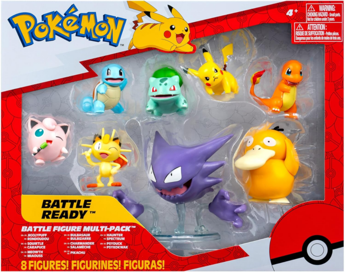 Battle Figure 8-Pack - Comes with 2” Pikachu, 2” Bulbasaur, 2” Squirtle, 2” Charmander, 2” Meowth, 2" Jigglypuff, 3” Loudred, and 3” Psyduck - Image 2