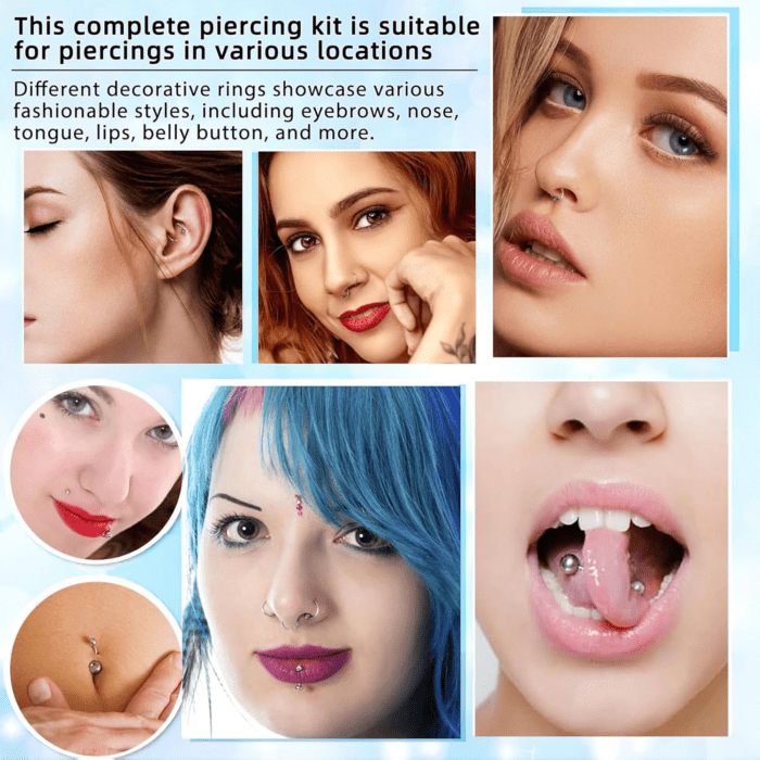 153Pcs Piercing Kit for All Body Piercings with Piercing Jewelry and Tools for Nose Septum Belly Button Lip Ear Tongue Cartilage Eyebrow and More with 12G 14G 16G and 20G Piercing Needles - Image 7