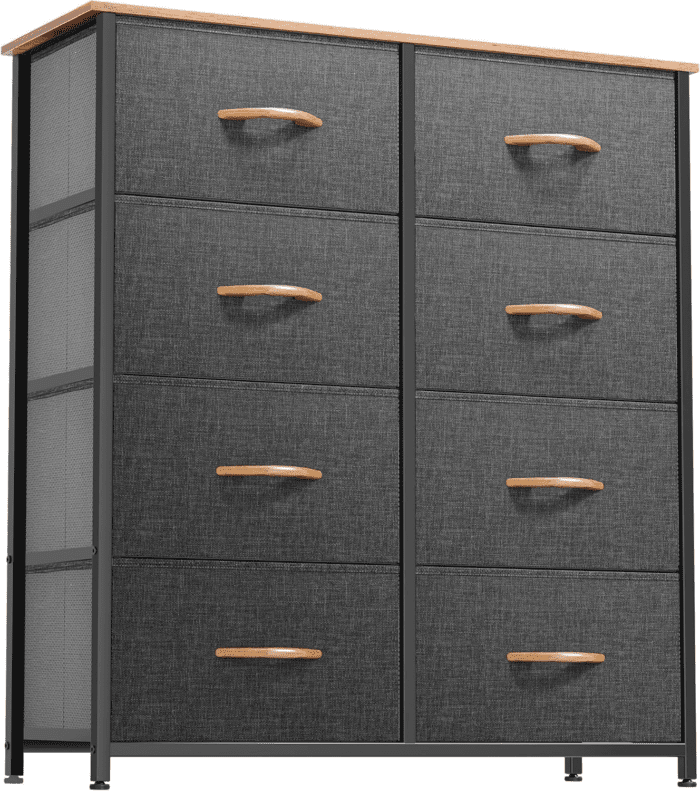 Dresser for Bedroom, Fabric Dresser with 8 Drawers, Tall Dresser, Double Dresser, Chest of Drawers for Closet, Living Room, Sturdy Steel Frame, Wooden Top, Easy Pull Handle