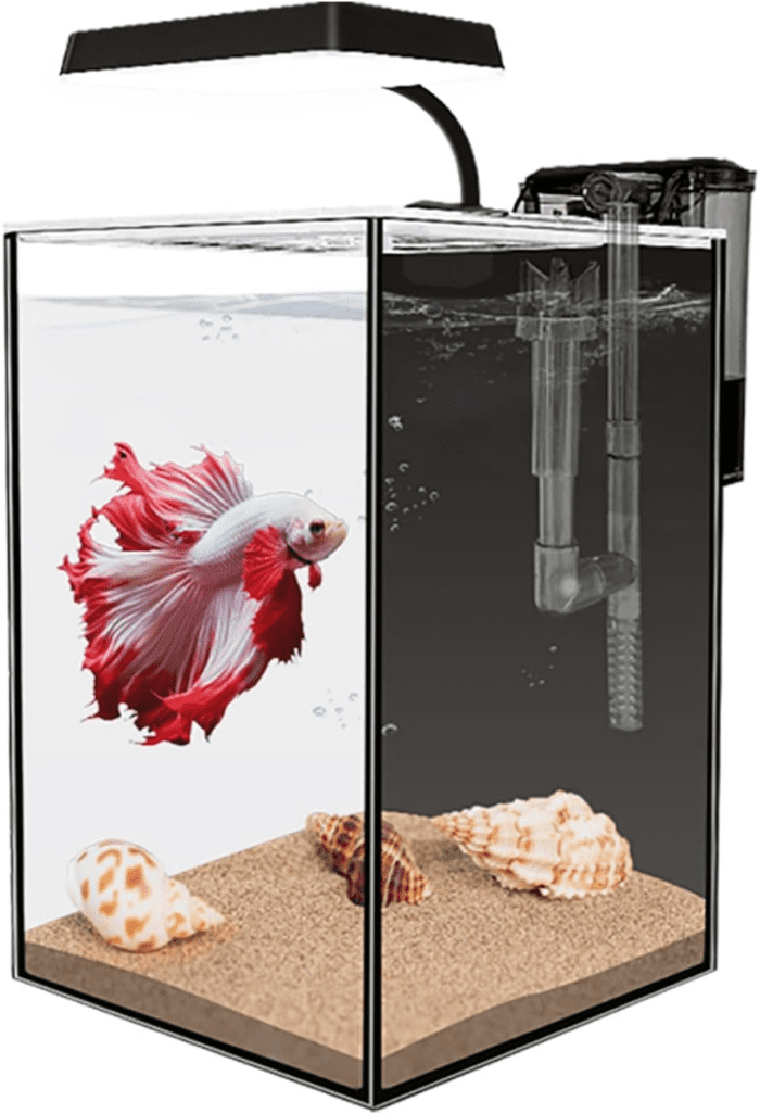 Glass Betta Aquarium Starter Kits 1.5 Gallon Small Fish Tank, Betta Fish Tank with LED Light, Power Filter, Black. 4Mm Glass - Image 2