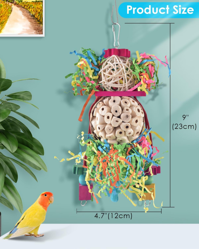 Conure Toys, 2PCS Bird Parrot Foraging Shredder Hanging Toys Sola Balls Sepak Takraw with Pacifier for Small Parrots Parakeets Conures Cockatiels Love Birds Cage Toy - Image 2