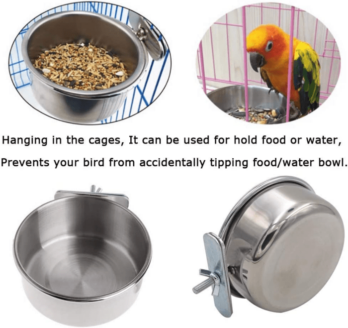 Bird Feeding Dish Cups Parrot Food Bowl Clamp Holder Coop Cup, 2PCS Bird Cage Water Bowl for Parakeet African Greys Conure Cockatiels Lovebird Budgie Chinchilla - Image 4