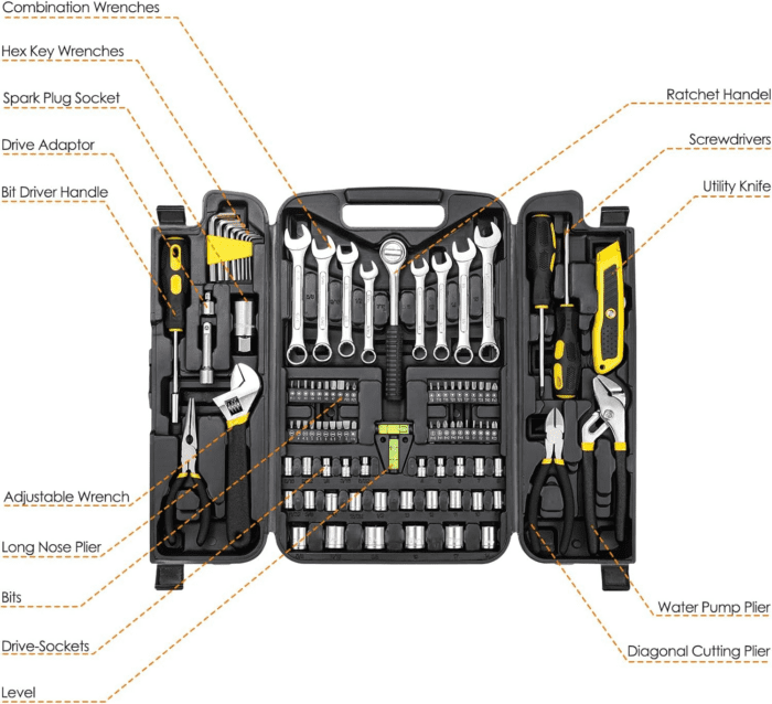 95 Piece Tool Set, Tool Kit, Mechanics Tool Set, Portable Toolbox with Adjustable Wrench Pliers Socket Bits, with Plastic Toolbox Storage Case, for House Apartment Garage (Yellow) - Image 2