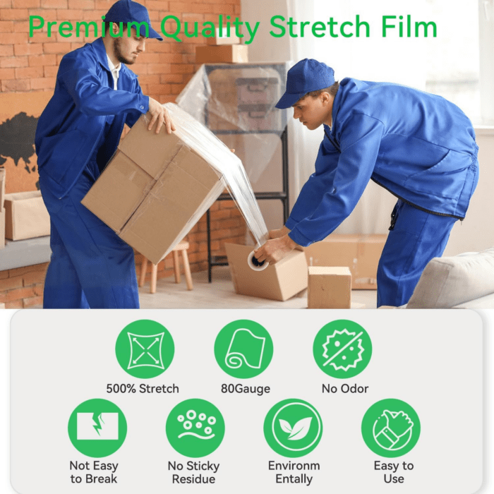 18 Inch Stretch Wrap Roll, Heavy Duty 1500Ft Shrink Wrap Roll, Clear 80 Gauge Industrial Strength Stretch Film, Plastic Wrap for Pallet Wrapping Shipping Moving(4 Pack) - Image 3