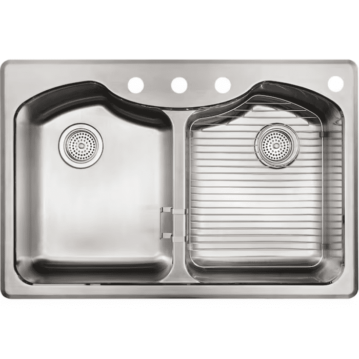 Octave Dual-Mount 33-In X 22-In Stainless Steel Double Equal Bowl 3-Hole Kitchen Sink - Image 9