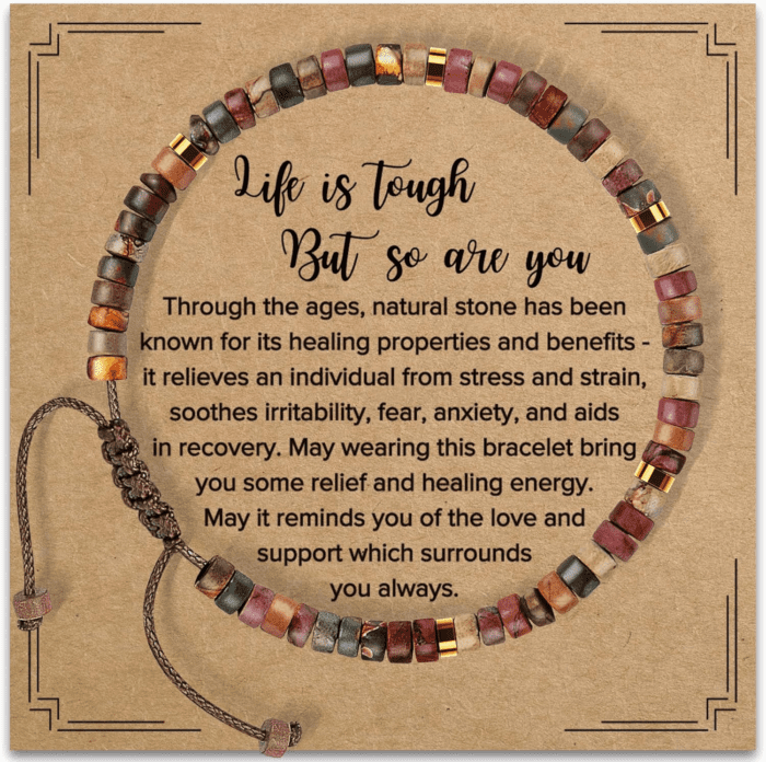 Inspirational Gifts Bracelets for Women Healing Natural Stone Bracelets - Get Well Soon Gifts for Women Best Friends Sister Girls - Life Is Tough but so Are You Bracelet