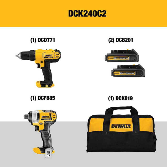 20V MAX Cordless Drill and Impact Driver, Power Tool Combo Kit with 2 Batteries and Charger (DCK240C2) - Image 2