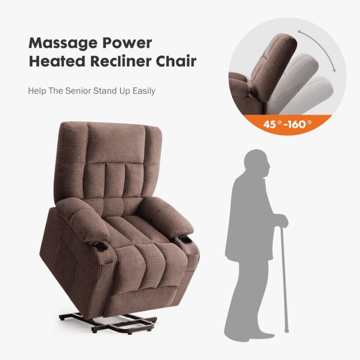 Recliner Chair, Reclining Massage Chair with Heat, Home Theater Seating with Lumbar Support, Adjustable Electric Power Lift Chair with Cup Holders Remote Control for Living Room, Brown - Image 4