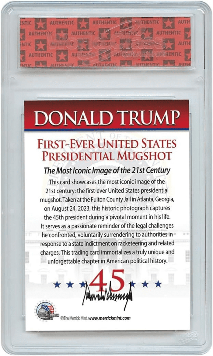 Trump Mugshot Collector Trading Card - Graded Gem Mint 10 - Trump Collectibles, Trump Gifts, Trump 2024, Perfect Patriotic & Political Donald Trump Gifts. Proudly Made in America! - Image 2