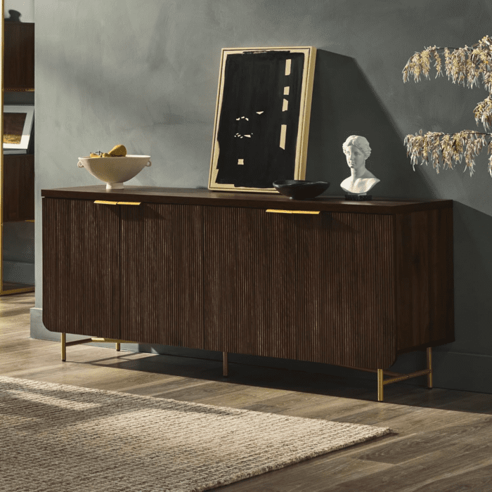 Lowen Contemporary Fluted-Door Sideboard, 69 Inch, Gold/Dark Walnut - Image 2