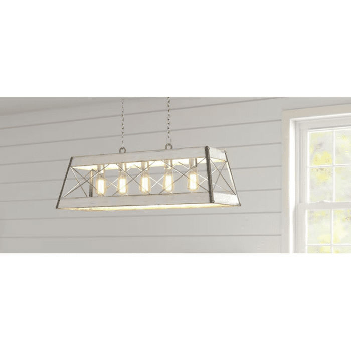 Bradberry 5-Light Antique White and Galvanized Farmhouse Linear Large Hanging Kitchen Island Light - Image 4