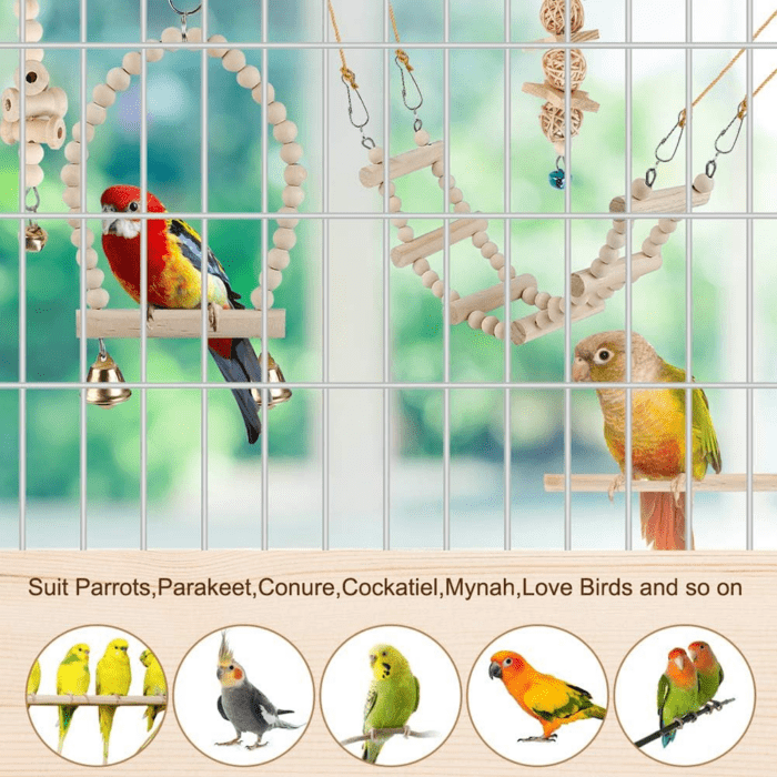 Bird Parrot Swing Toys, Chewing Standing Hanging Perch Hammock Climbing Ladder Bird Cage Toys for Budgerigar, Parakeet, Conure, Cockatiel, Mynah, Love Birds, Finches and Other Small to Medium Birds - Image 3