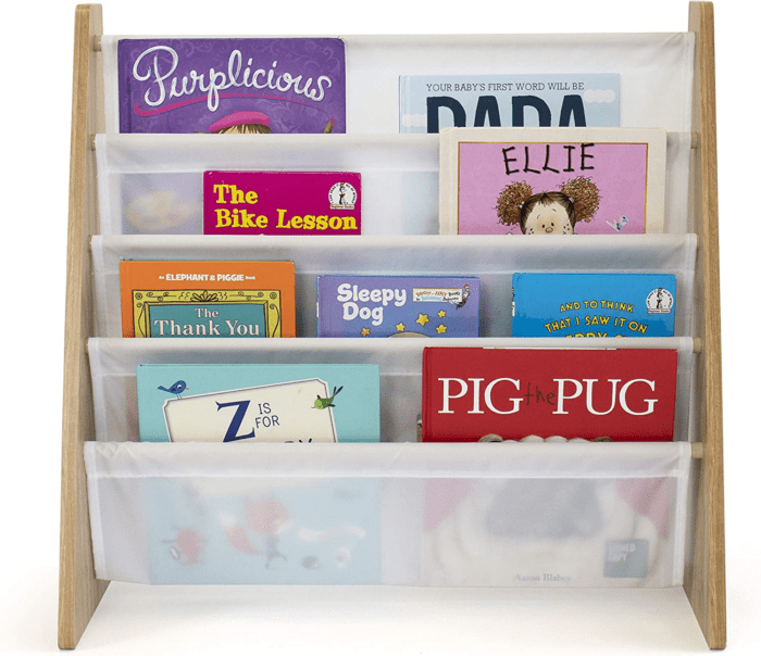 , 4 Tier, Natural/White Kids Book Rack Storage Bookshelf with Deep Sleeves, Universal - Image 6