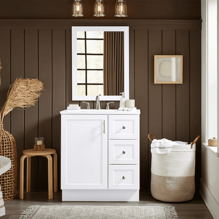 Davies 36-In White Single Sink Bathroom Vanity with White Cultured Marble Top (Mirror Included) - Image 31