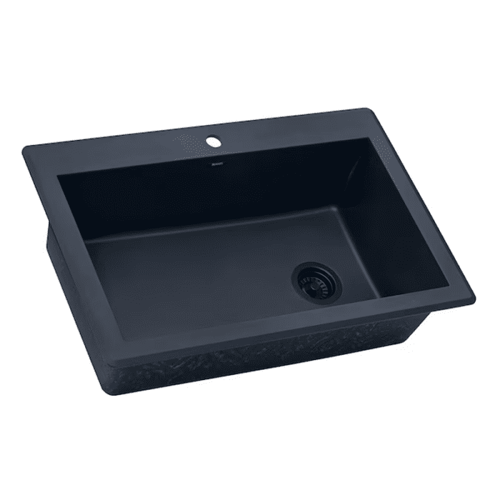 Epigranite Drop-In 33-In X 22-In Midnight Black Granite Single Bowl 1-Hole Kitchen Sink - Image 18