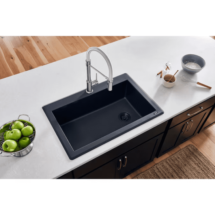 Epigranite Drop-In 33-In X 22-In Midnight Black Granite Single Bowl 1-Hole Kitchen Sink - Image 11