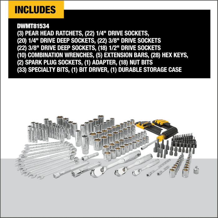 Mechanics Tool Set, 1/4" & 3/8" & 1/2" Drive, Sae/Metric, 205-Piece (DWMT81534) - Image 2