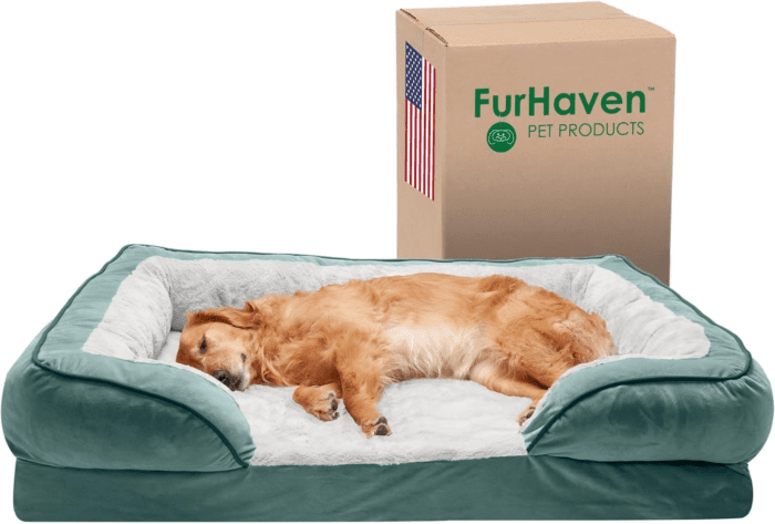 Cooling Gel Dog Bed for Large Dogs W/ Removable Bolsters & Washable Cover, for Dogs up to 95 Lbs - Plush & Velvet Waves Perfect Comfort Sofa - Celadon Green, Jumbo/Xl, 40.0" X 32.0"X 9.5"