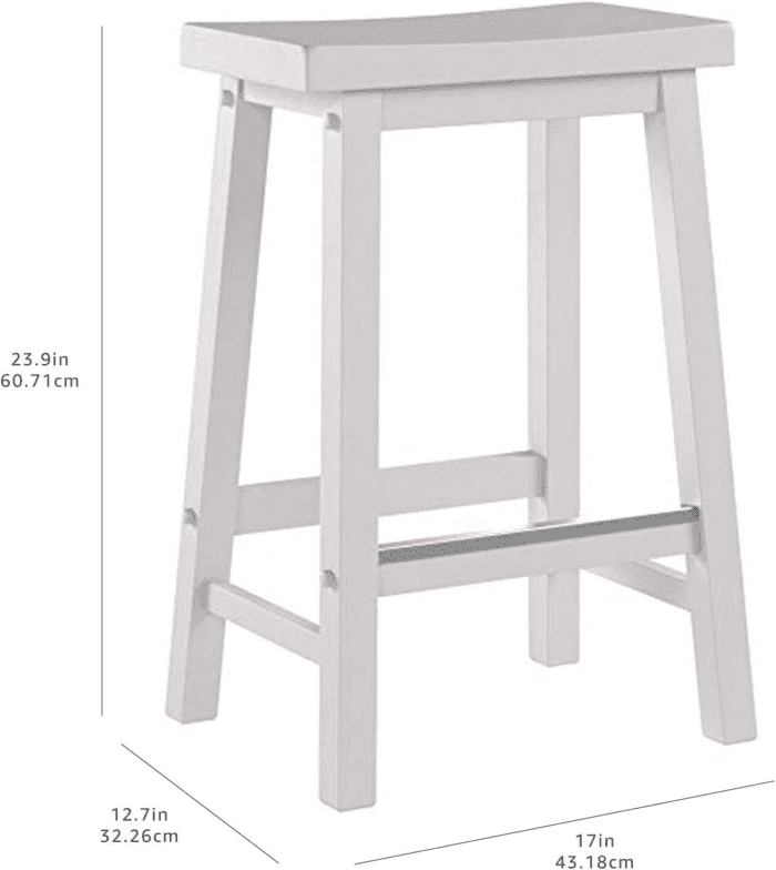 Solid Wood Saddle-Seat Counter Height Kitchen Island Barstool, 24-Inch Height, White - Set of 2 - Image 3