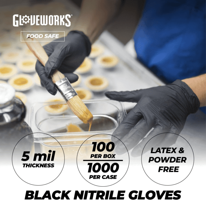 Black Disposable Nitrile Industrial Gloves, 5 Mil, Latex & Powder-Free, Food-Safe, Textured - Image 2