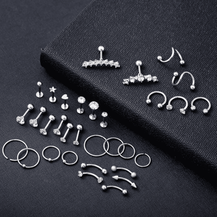 32Pcs Stainless Steel Cartilage Stud Earrings for Women Conch Helix Tragus Daith Conch Hoop Earing Piercing Jewelry Set - Image 4