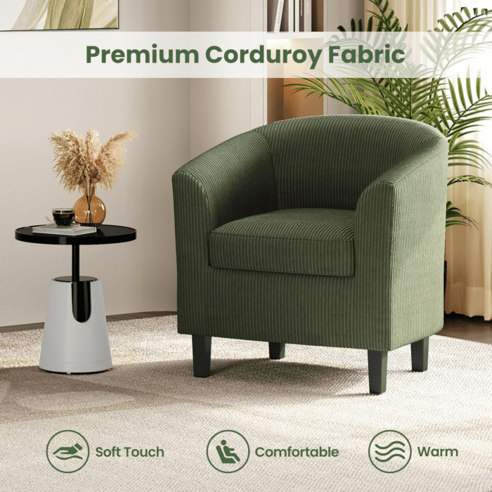 Corduroy Barrel Chairs Set of 2, Upholstered Club Chairs Accent Chairs, round Armchairs Waiting Room Chairs with Soft Cushion for Living Room Bedroom Reading Room, Dark Green - Image 8