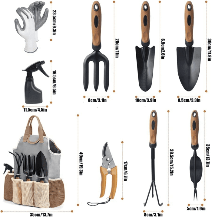 Garden Tool Set,9 Pcs Stainless Steel Gardening Tools with Weeder Cultivator Trowel Sprayer Gloves Storage Organizer,Ergonomic Soft Rubber Handle Garden Tools for Men Women Gift (Premium Garden Tools) - Image 2