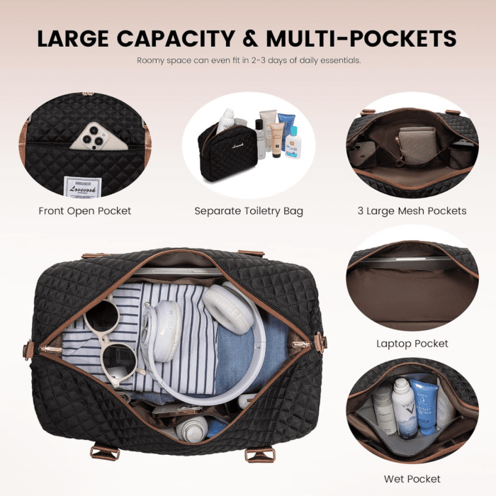 Travel Duffle Bag,Weekender Bags for Women with Shoe Compartment，Carry on Overnight Bag with Toiletry Bag,Gym Duffel Bag with Wet Pocket, Hospital Bags for Labor and Delivery - Image 3