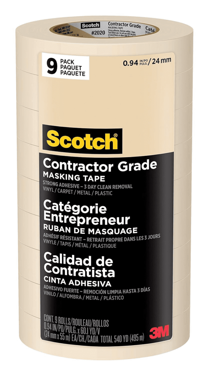 Contractor Grade Masking Tape, Tan, Tape for General Use, Multi-Surface Adhesive Tape, 0.94 Inches X 60.1 Yards, 9 Rolls