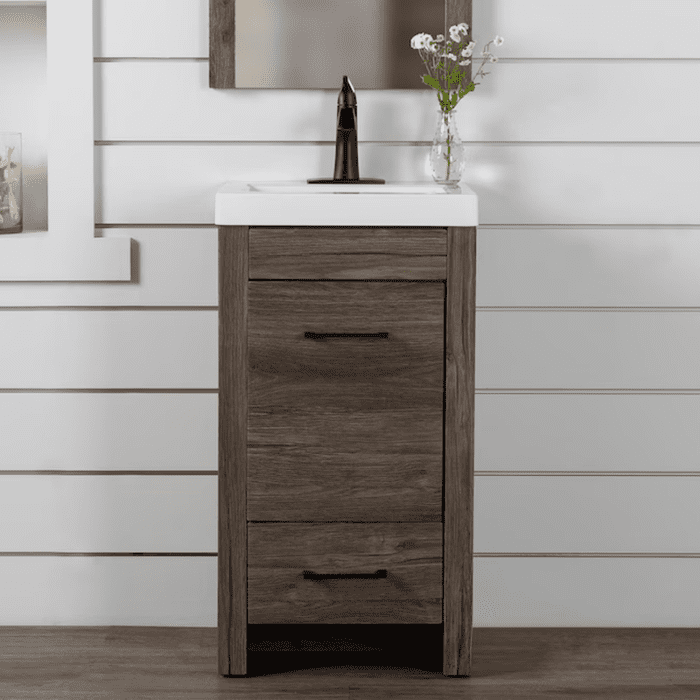 Winnie 18-In Vintage Oak Brown Woodgrain Single Sink Bathroom Vanity with White Cultured Marble Top