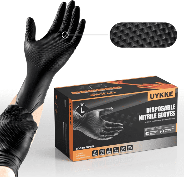 10Mil Nitrile Gloves Thick,Industrial Disposable Gloves with Diamond Textured,Heavy Duty Mechanic Gloves,Latex Free